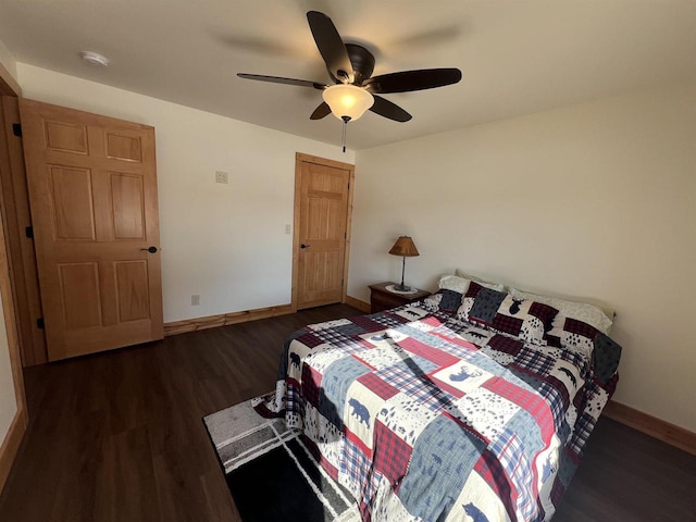 N8551 Lake Cabin Dr, New Lisbon, WI 53950 - bedroom with ceiling fan and dark hardwood / wood-style flooring