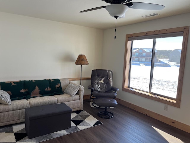 N8551 Lake Cabin Dr, New Lisbon, WI 53950 - living room with ceiling fan, plenty of natural light, and wood-type flooring