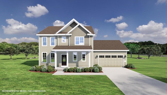 view of front of house with a garage and a front yard