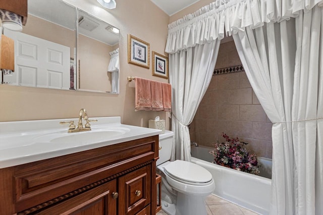 full bathroom with tile patterned flooring, vanity, shower / bath combination with curtain, and toilet