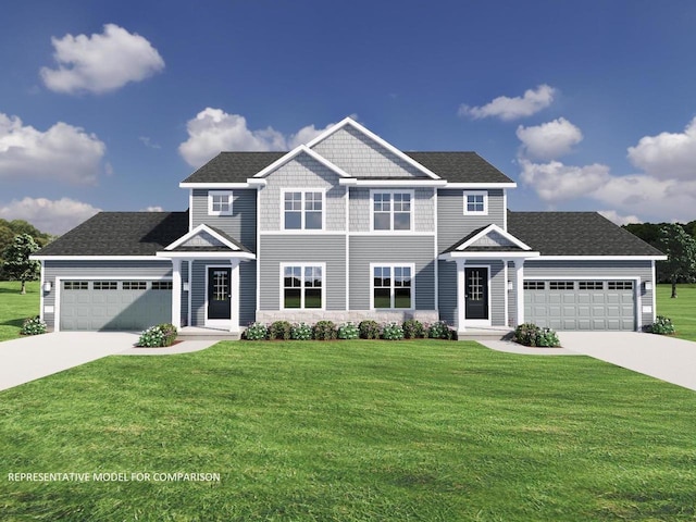 view of front facade featuring a garage and a front lawn