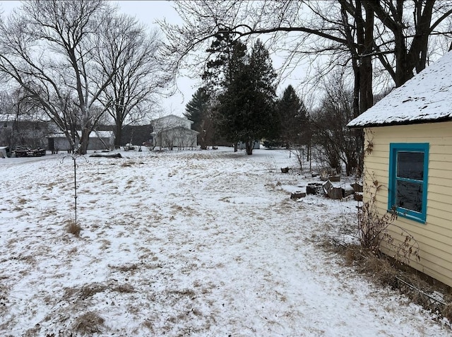 view of yard covered in snow