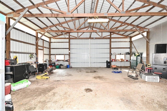 garage with metal wall