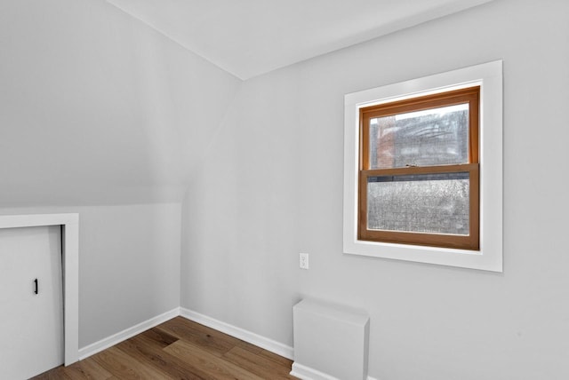 additional living space with vaulted ceiling and dark hardwood / wood-style floors