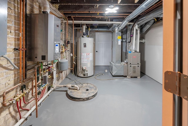 basement featuring water heater