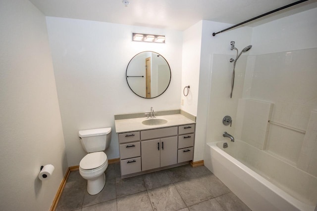 full bathroom with toilet, vanity, and washtub / shower combination