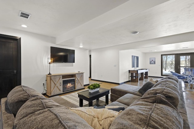 living room featuring french doors