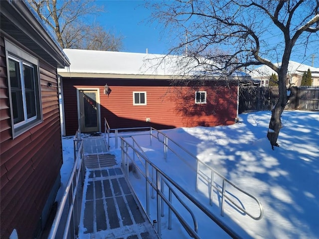 view of snow covered deck