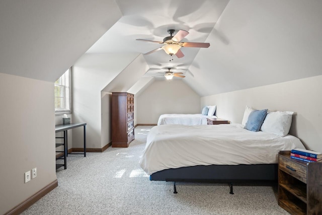 6507 Willow Ct, Waterford, WI 53185 - bedroom featuring ceiling fan, light colored carpet, and vaulted ceiling