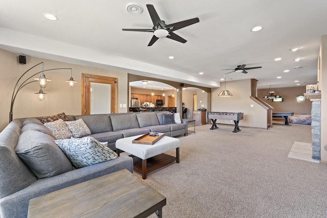 6507 Willow Ct, Waterford, WI 53185 - living room with carpet floors and ceiling fan