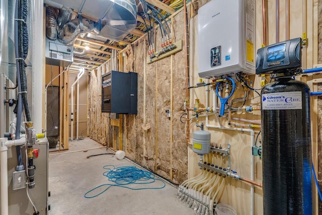 utility room with water heater