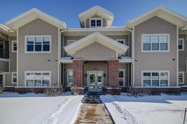 view of snow covered building