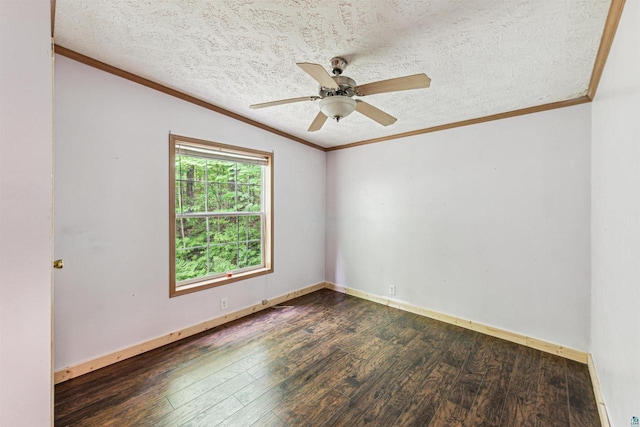 33315 State Highway 13, Bayfield, WI 54814 - empty room featuring dark wood-type flooring, ornamental molding, a textured ceiling, and a ceiling fan