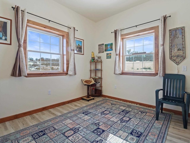 living area with hardwood / wood-style floors