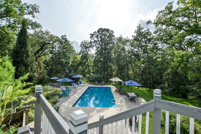 view of pool featuring a patio