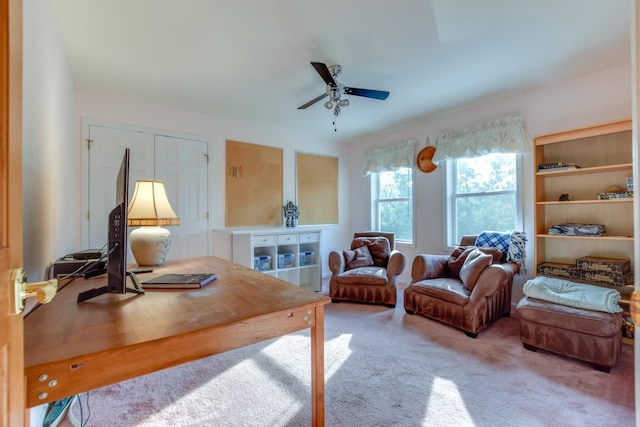 office with carpet and ceiling fan