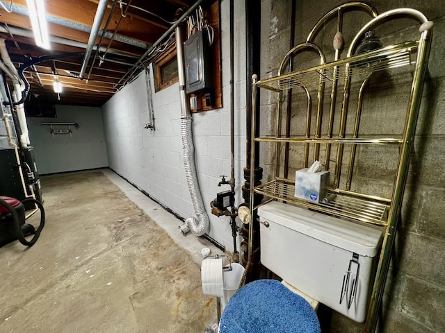 unfinished basement with electric panel