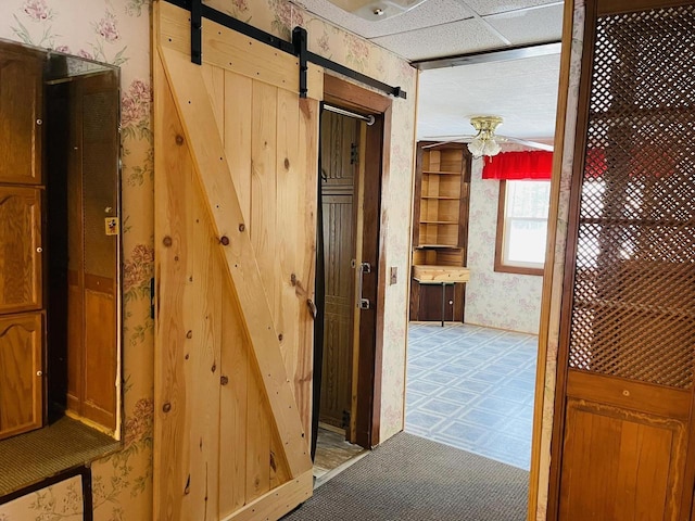 W7679 Oak St, Shiocton, WI 54170 - corridor featuring a barn door and carpet flooring