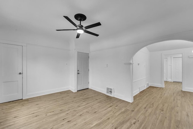 unfurnished room featuring ceiling fan and light hardwood / wood-style floors