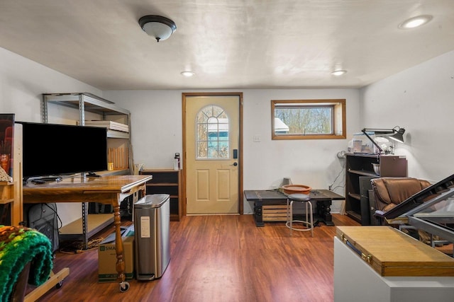 office area with hardwood / wood-style floors