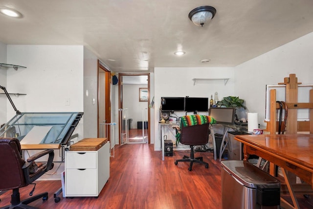 office with dark hardwood / wood-style floors