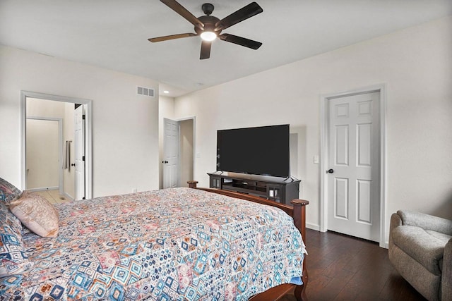 1452 Serenity Ct, Sun Prairie, WI 53590 - bedroom with baseboards, wood-type flooring, a ceiling fan, and visible vents