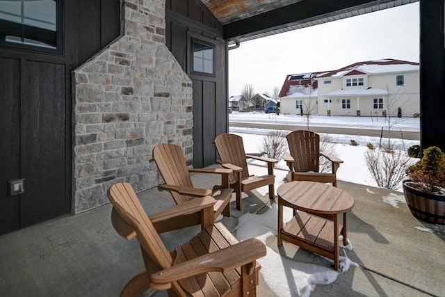 view of snow covered patio