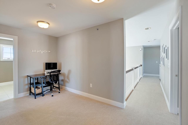 view of carpeted home office