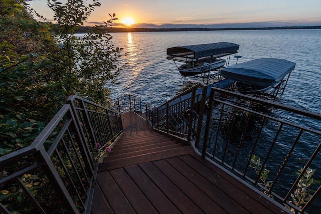 dock area featuring a water view