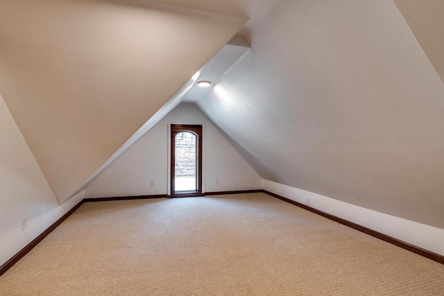 additional living space featuring lofted ceiling, carpet, and baseboards