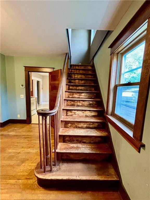 stairs featuring wood-type flooring