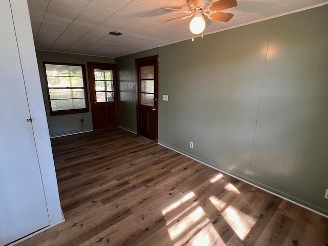 interior space featuring dark hardwood / wood-style flooring and ceiling fan