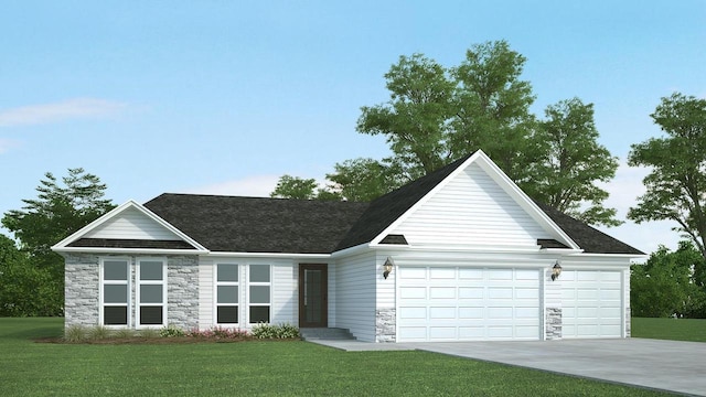 view of front facade with a garage and a front lawn