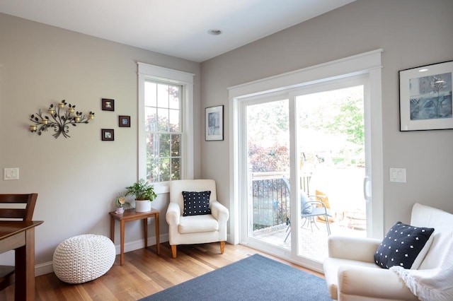 living area with hardwood / wood-style floors