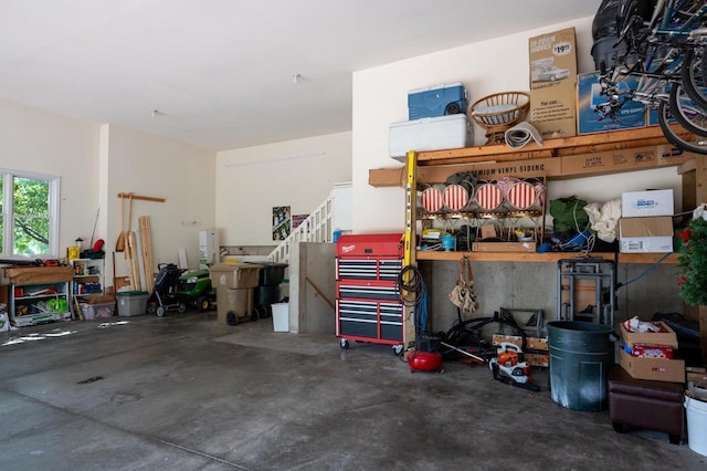 garage featuring a workshop area