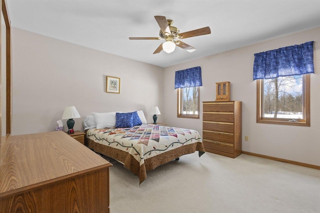 bedroom featuring carpet floors and ceiling fan