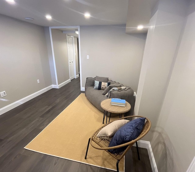 sitting room featuring dark wood-type flooring