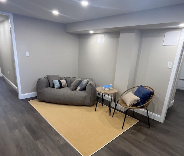 living area with dark hardwood / wood-style floors