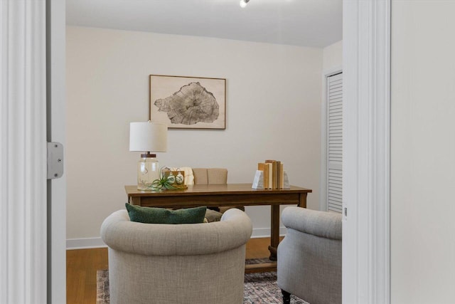 office area with hardwood / wood-style flooring