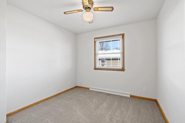 90 Lake St, Oshkosh, WI 54901 - carpeted spare room featuring baseboards, ceiling fan, and baseboard heating