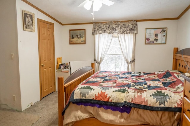 6050 Cth Y, Hazelhurst, WI 53531 - carpeted bedroom with ornamental molding, lofted ceiling, and ceiling fan