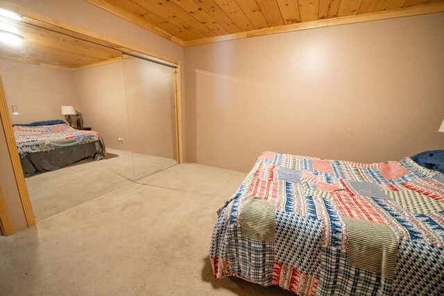 6050 Cth Y, Hazelhurst, WI 53531 - carpeted bedroom featuring wood ceiling, ornamental molding, and a closet