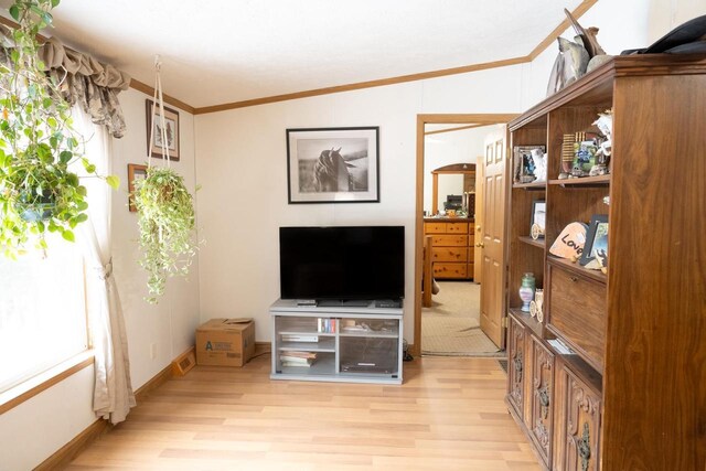 6050 Cth Y, Hazelhurst, WI 53531 - interior space with ornamental molding and light wood-type flooring