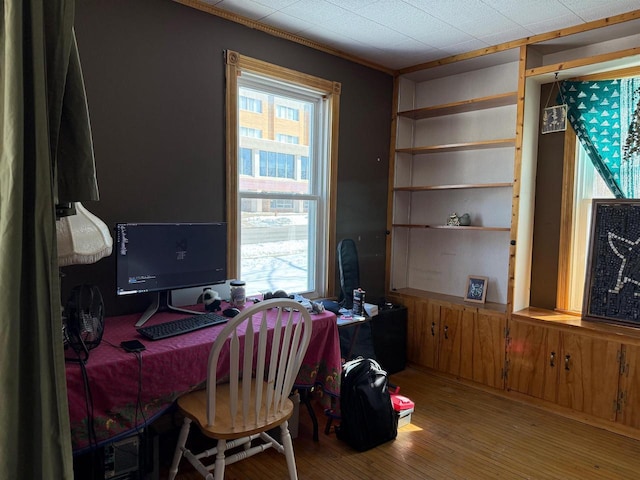 office area with a wealth of natural light and wood finished floors