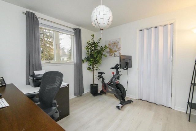 office featuring baseboards and wood finished floors