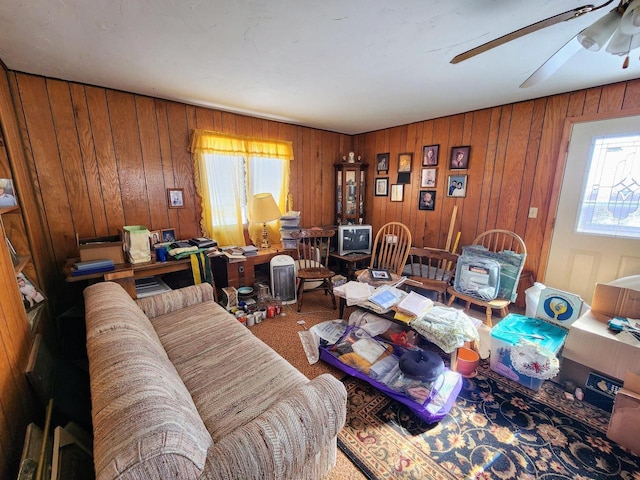 living room featuring ceiling fan