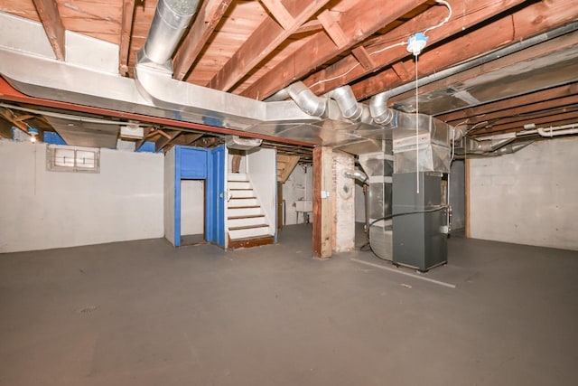 basement with heating unit