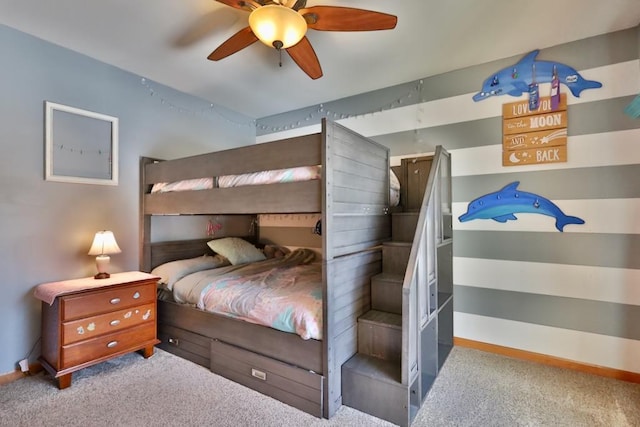 bedroom with carpet flooring and ceiling fan