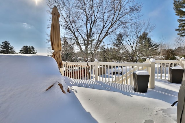 view of snow covered patio