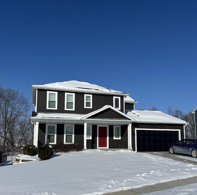 front facade with a garage